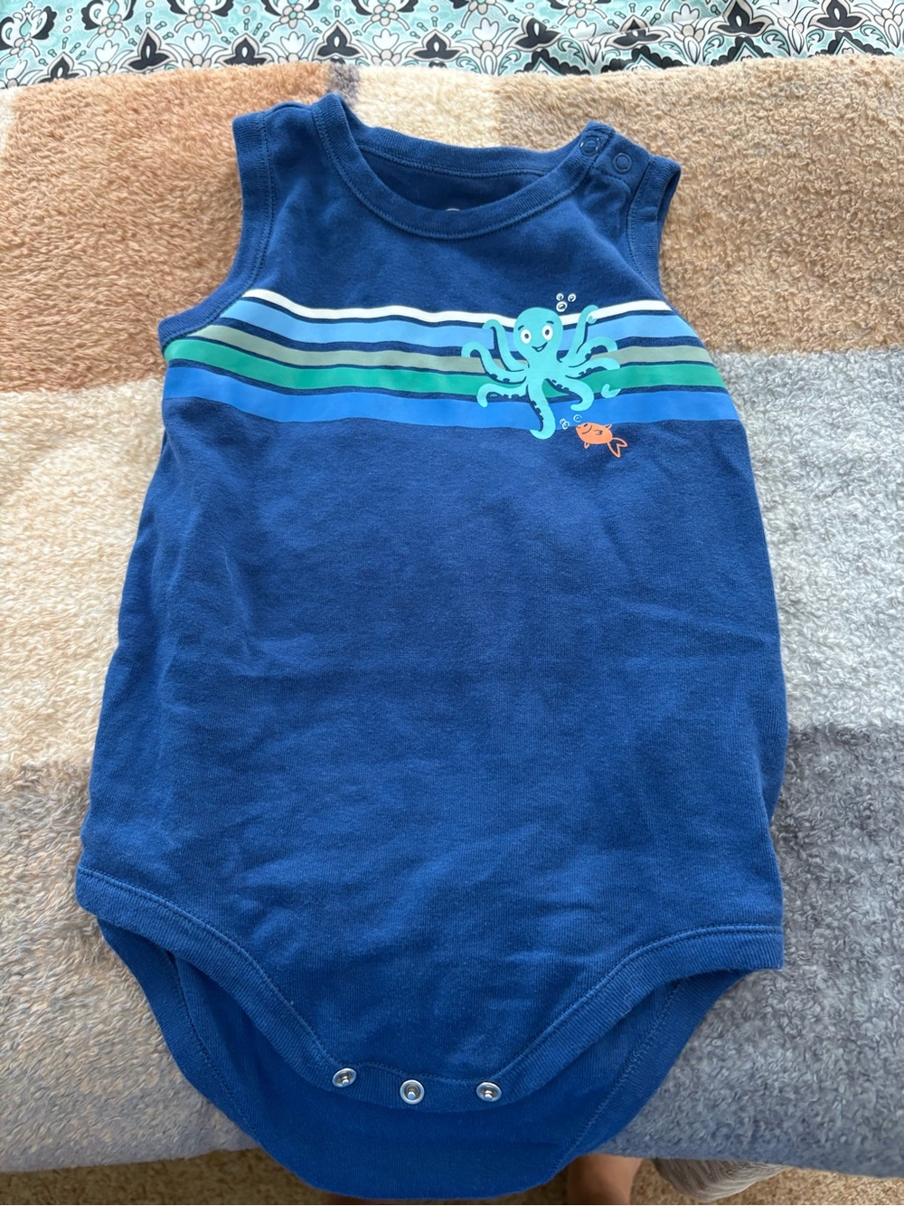 Wonder Nation Baby Boy Sleeveless Octopus Bodysuit Size 23m Navy Blue Tank Onesi